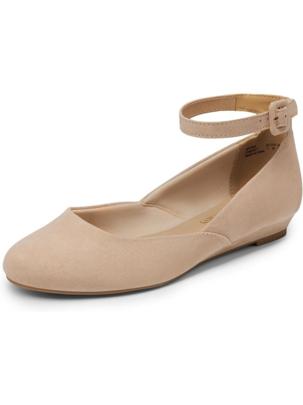 Women's Nude Suede Comfortable Ballet Low Wedge Round Toe Ankle Strap Flats